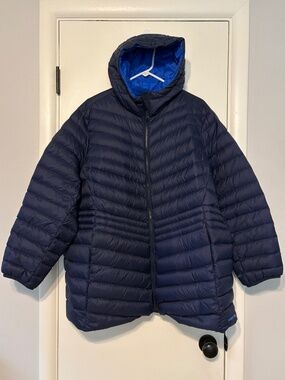 Lands' End Women's Plus Ultra Lightweight Packable Down Jacket With Hood 2X Blue